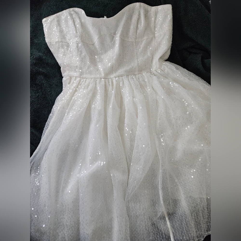 NWT Selkie Strapless White Sequin Dress (Frosted Degas Dress) - Picture 4 of 13
